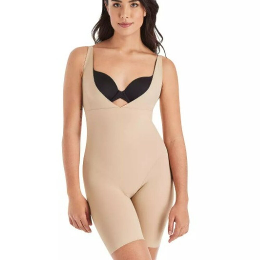 NWT  MAIDENFORM FIRM CONTROL SHAPEWEAR OPEN BUST BODYSHAPER BEIGE 2XL